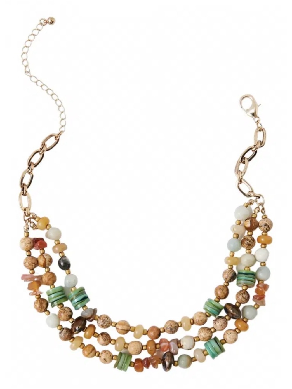Multi-Strand Beaded Statement Necklace in Green & Earth Tones